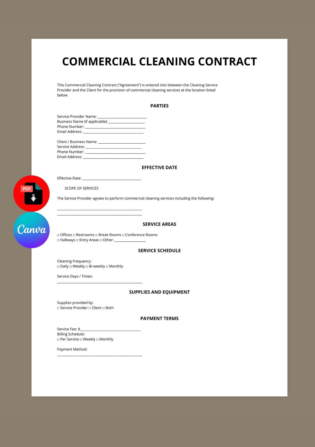 Commercial Cleaning Contract Template | Service Agreement (canva PDF ...