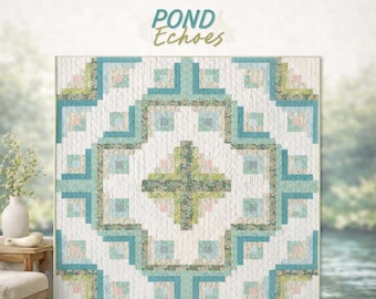 Patrón de edredón estilo cabaña de troncos, diseño geométrico moderno con ecos de estanque (descarga en PDF)