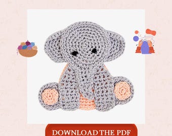 Elephant Crochet Pattern PDF, Cute Elephant Applique Crochet Pattern, Baby Animal Crochet Design, Nursery Decor Crochet Patch