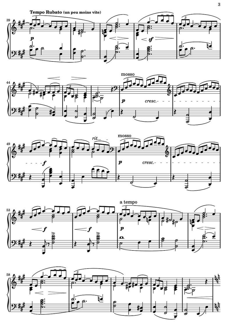May include: Sheet music with musical notation, including treble and bass clefs, notes, and dynamic markings. The text "Tempo Rubato" and other musical terms are visible. The page is white with black ink.