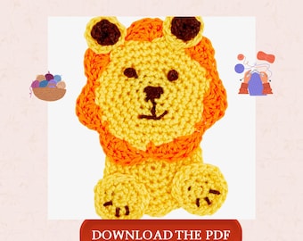 Lion Crochet Pattern PDF, Cute Lion Applique Pattern, Crochet Animal Patch, Kids Clothing Crochet Design