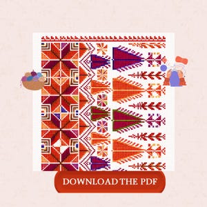 Palestinian Tatreez Tree Cross Stitch Pattern PDF, Geometric Folk Embroidery Chart