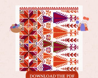Palestijnse Tatreez-boom kruissteekpatroon pdf, geometrische volksborduurpatroon