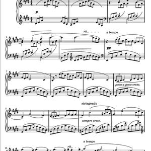 May include: Sheet music for "Premi&egrave;re Arabesque des Deux Arabesques" by Claude Debussy. The black and white score features musical notation, including treble and bass clefs, dynamic markings, and tempo indications like "Andantino con moto."