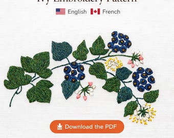 Patrón de bordado de hiedra botánica en PDF, diseño floral de punto de mano para principiantes (descarga digital)