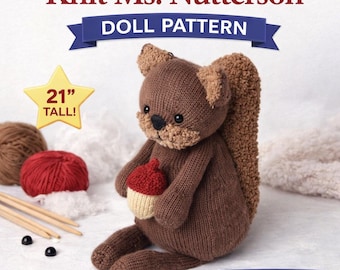 Nutterson-breipatroon eekhoorn, bosdierpop, 21 inch knuffel (pdf-download)