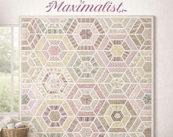 Patrón de colcha hexagonal maximalista, colcha geométrica de patchwork para cama (descarga en PDF)