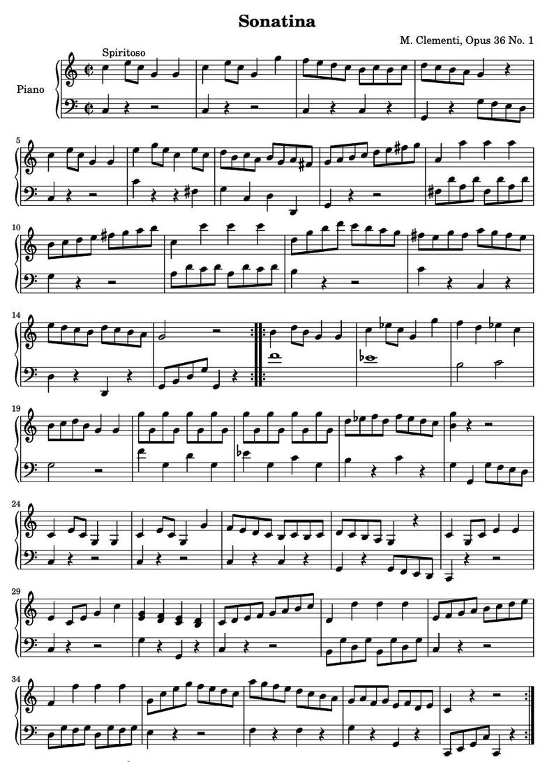 Sonatina Op. 36 No. 1 in C Major Piano Sheet Music PDF | Clementi ...