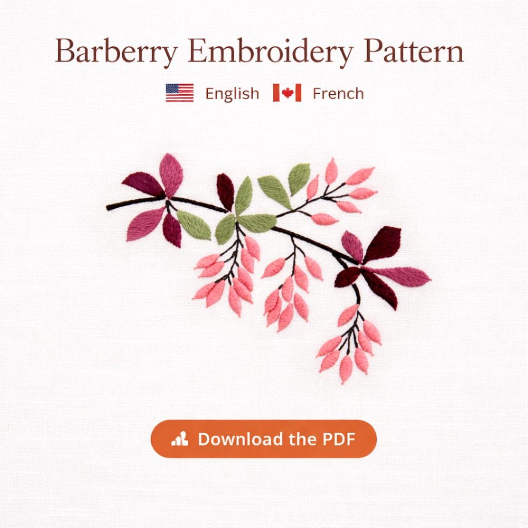 Barberry Botanical Embroidery Pattern, Beginner Floral Plant Design ...