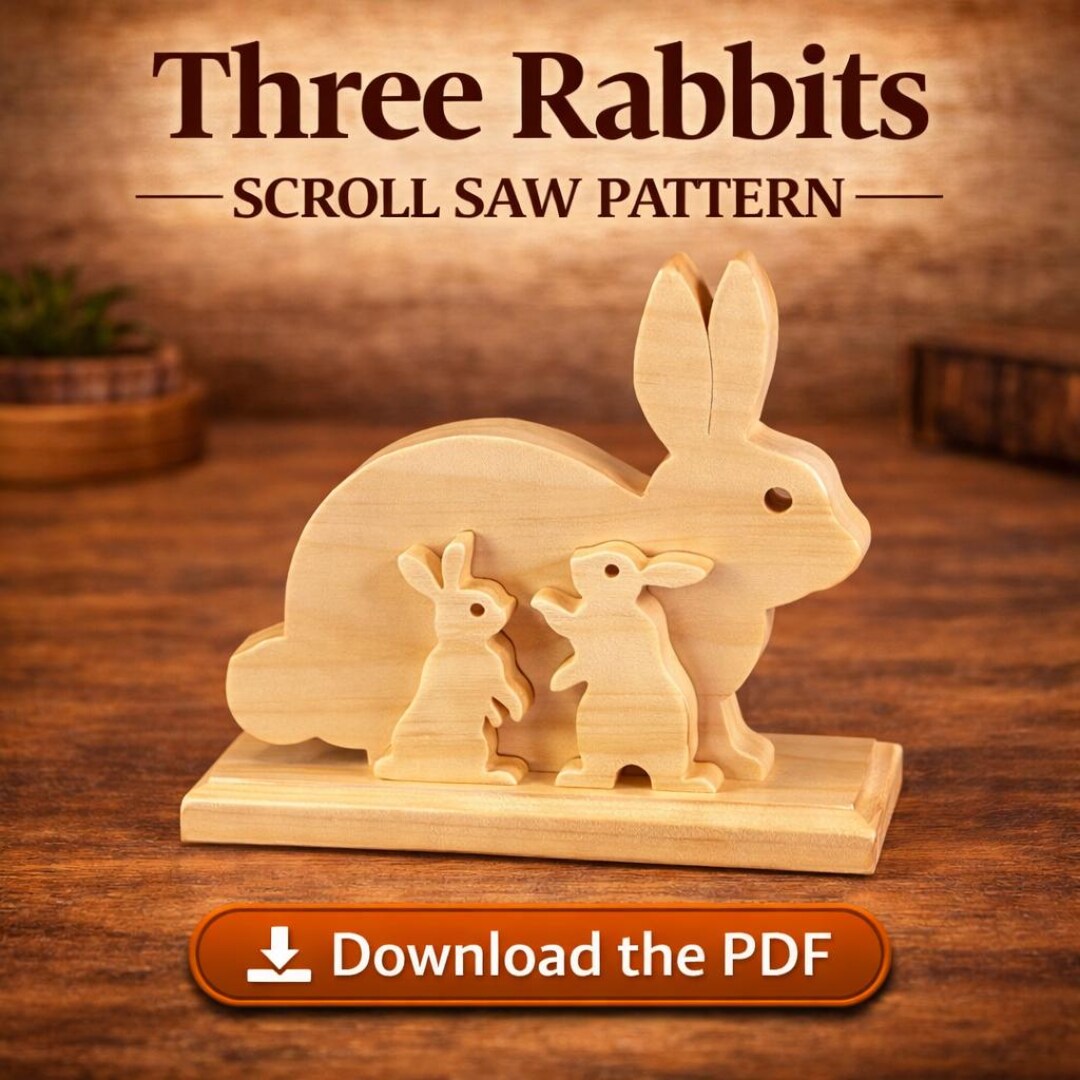 Three Rabbits Scroll Saw Pattern | Bunny Wood Sculpture Plan | Rabbit ...
