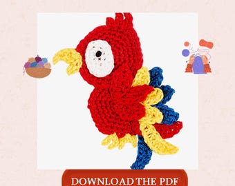 Parrot Crochet Pattern PDF, Colorful Parrot Amigurumi Pattern, Tropical Bird Crochet Applique, Animal Crochet Decor