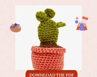 Bunny Ear Cactus Crochet Pattern PDF, Amigurumi Cactus Pattern, Crochet Potted Plant, Desert Houseplant Decor, Instant Download