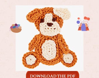Dog Crochet Pattern PDF, Cute Puppy Crochet Applique, Crochet Dog Patch Pattern, Animal Crochet Design, Kids Clothing Decor