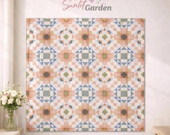 Patrón de colcha Jardín Iluminado por el Sol / Diseño geométrico moderno para principiantes (PDF, descarga instantánea)