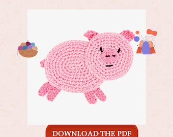 Pig Crochet Pattern PDF, Cute Pig Amigurumi Pattern, Crochet Patch Design, Farm Animal Crochet, Kids Clothing Applique