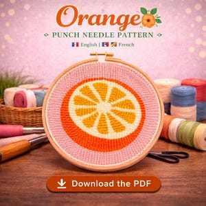 Orange Punch Needle Pattern PDF | Beginner Fruit Embroidery Wall Art (Digital Download)