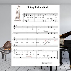 Partitura fácil para piano de Hickory Dickory Dock (PDF) / Solo de reloj para principiantes