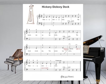 Hickory Dickory Dock Easy Piano bladmuziek pdf | Klok solo voor beginners