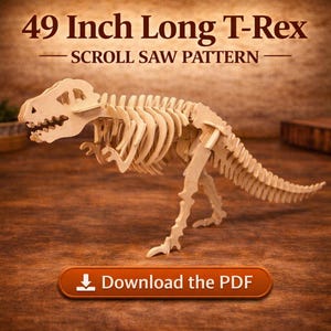 49 Inch T-Rex Skeleton Scroll Saw Pattern | Large Dinosaur Wood Model | Tyrannosaurus Woodworking Plan | DIY Wood Project | Digital PDF