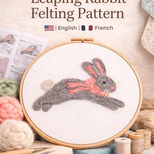 Leaping Rabbit Needle Felting Pattern | Beginner Wool Craft (PDF Download)