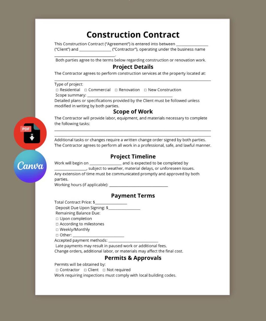 Construction Contract Template | Editable Construction Work Agreement ...