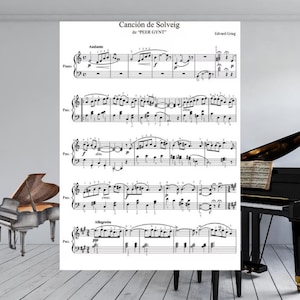 Canción de Solveig de Peer Gynt (partitura para piano en PDF) / Grieg / Piano intermedio / 2 páginas
