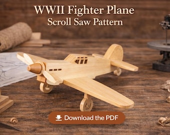 WWII Fighter Plane Scroll Saw Pattern | Wooden Airplane Model Plan | DIY Wood Plane Toy | Woodworking Template | Digital PDF Download