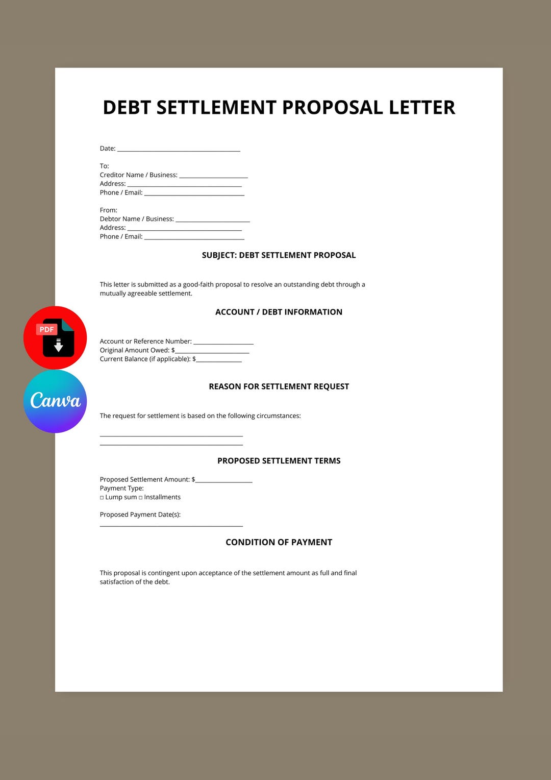 Debt Settlement Proposal Letter Template | Negotiate Creditor Offer ...