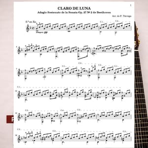 Moonlight Sonate Gitarre Noten PDF | Keine Tabs | Klassische Gitarre Solo | Druckbare Partitur