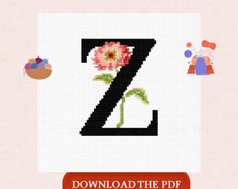Patrón de punto de cruz con la letra Z floral (descarga en PDF), bordado de alfabeto de monograma