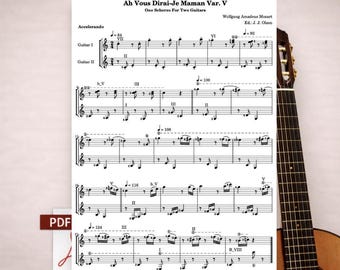 Ah Vous Dirai-Je Maman Var. V | Mozart Guitar Duo Sheet Music | One Scherzo PDF