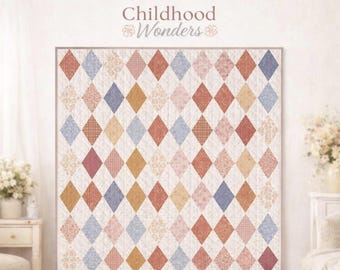 Childhood Wonders Quilt Pattern, Modern Diamond Quilt Beginner PDF
