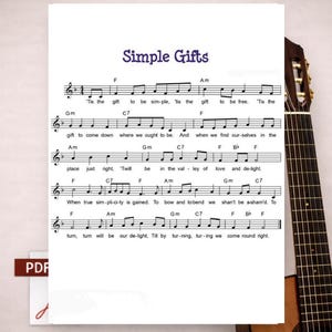 Simple Gifts Easy Guitar Sheet Music PDF | Beginner Folk Solo