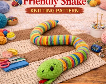 Patrón de tejido de serpiente amigable, juguete de peluche a rayas (PDF digital)