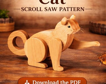 Cat Scroll Saw Pattern | Wooden Cat Toy Plan | DIY Wood Animal Model | Scroll Saw Cat Template | Woodworking PDF Download