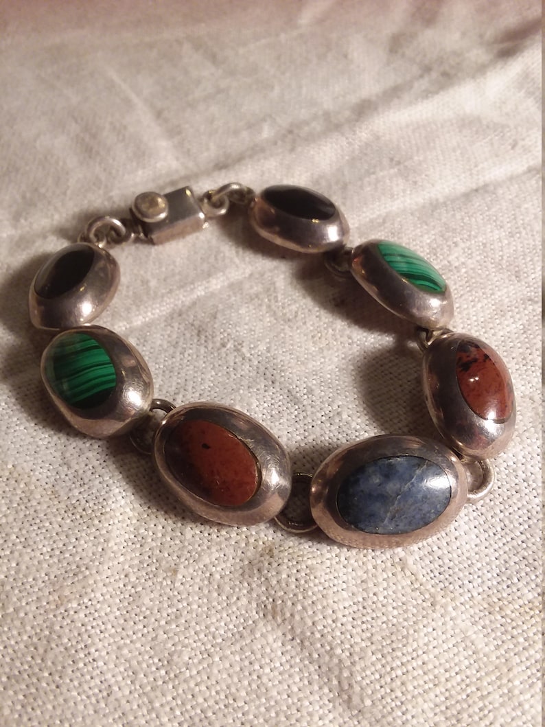 Sterling Silver Bracelet with Oval Natural Stones