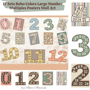 Carteles de Tablas de Multiplicar 0 al 12 | Imprimibles en 17 Colores Boho PNG | Decoración y Tarjetas Didácticas