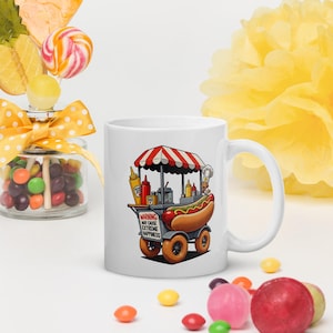Funny Hot Dog Mug - May Cause Extreme Happiness - Cute Coffee Cup Gift for Hot Dog Lovers - Unique Ceramic Tea Cup