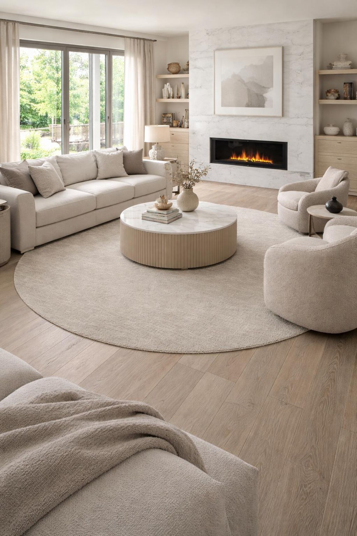 Textured Neutral Round Rug Round Handmade Wool Rugs – Neutral Modern Area Rug for Living Room ...