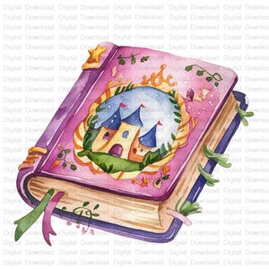 6x Enchanted Storybook Clipart Watercolor Clipart, Watercolor PNG, Digital Download, Magical Fairy Book Watercolor Design, Paper Craft