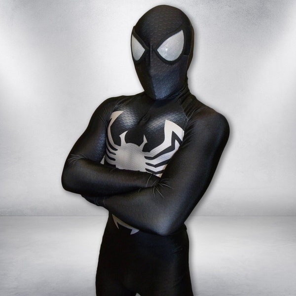 Costume cosplay da supereroe di Spiderman nero per adulti e bambini - Perfetto per Halloween o eventi a tema Spidey
