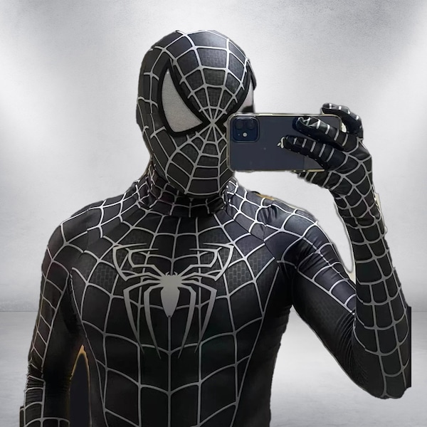 Black Raimi Spiderman Venom Symbiote Costume: Halloween Cosplay Zentai Bodysuit for Men, Adults, and Kids