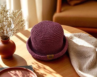 Crochet Wide Brim Sun Hat: Natural Brown Straw, Handmade  display picture 1