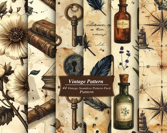 Pack de motifs sans couture vintage - 44 papiers anciens à répétition, botanique, astrologie, livres, apothicaire | Téléchargement numérique
