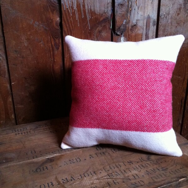 Pendleton Striped Throw Pillow, Wool Blanket Fabric, Red