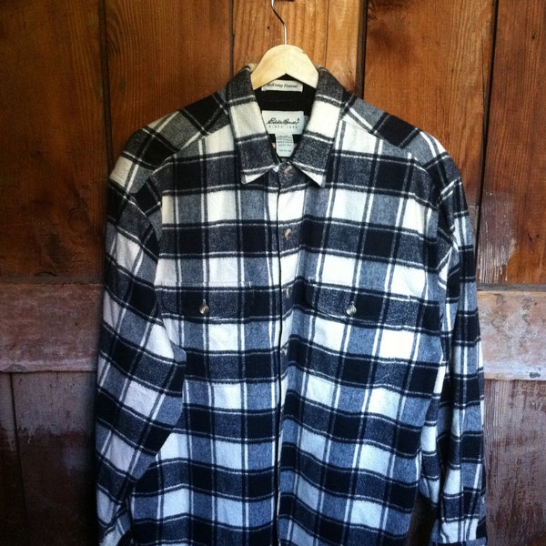 Vintage Eddie Bauer Buffalo Plaid Flannel Shirt, Shirt Jacket, Mens L