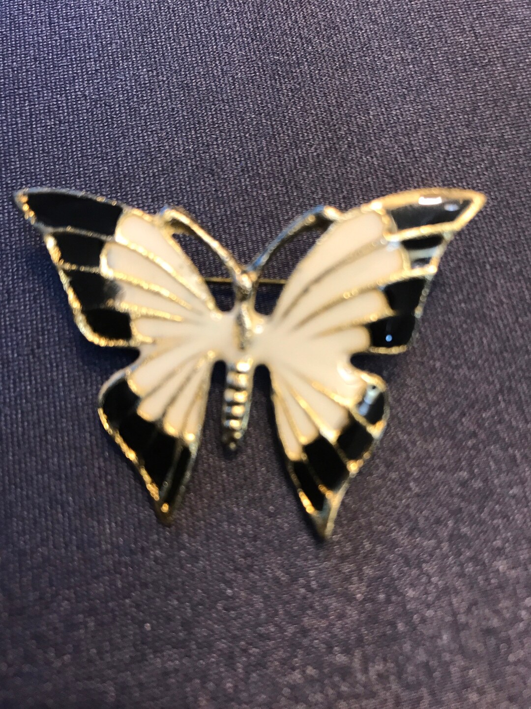 Vintage Black and White Enamel Butterfly Pin Etsy