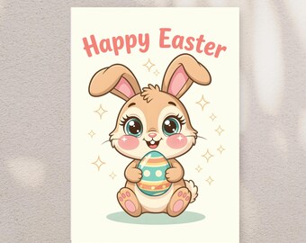 Easter bunny Card Pastel Spring Greeting | Kawaii Rabbit Illustration | Baby First Easter Card | Printable (PDF, PNG)