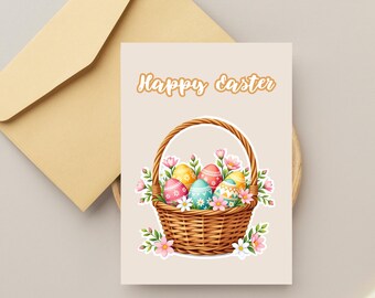Easter basket Card Kids Greeting | Cute eggs Illustration | Baby First Easter | Printable (PDF, PNG)