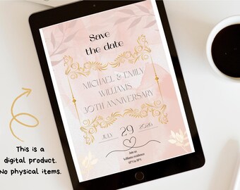 Anniversary/Wedding/Engagement Invitations |3 designs| Gold & pink party |Editable in Canva | devalzh